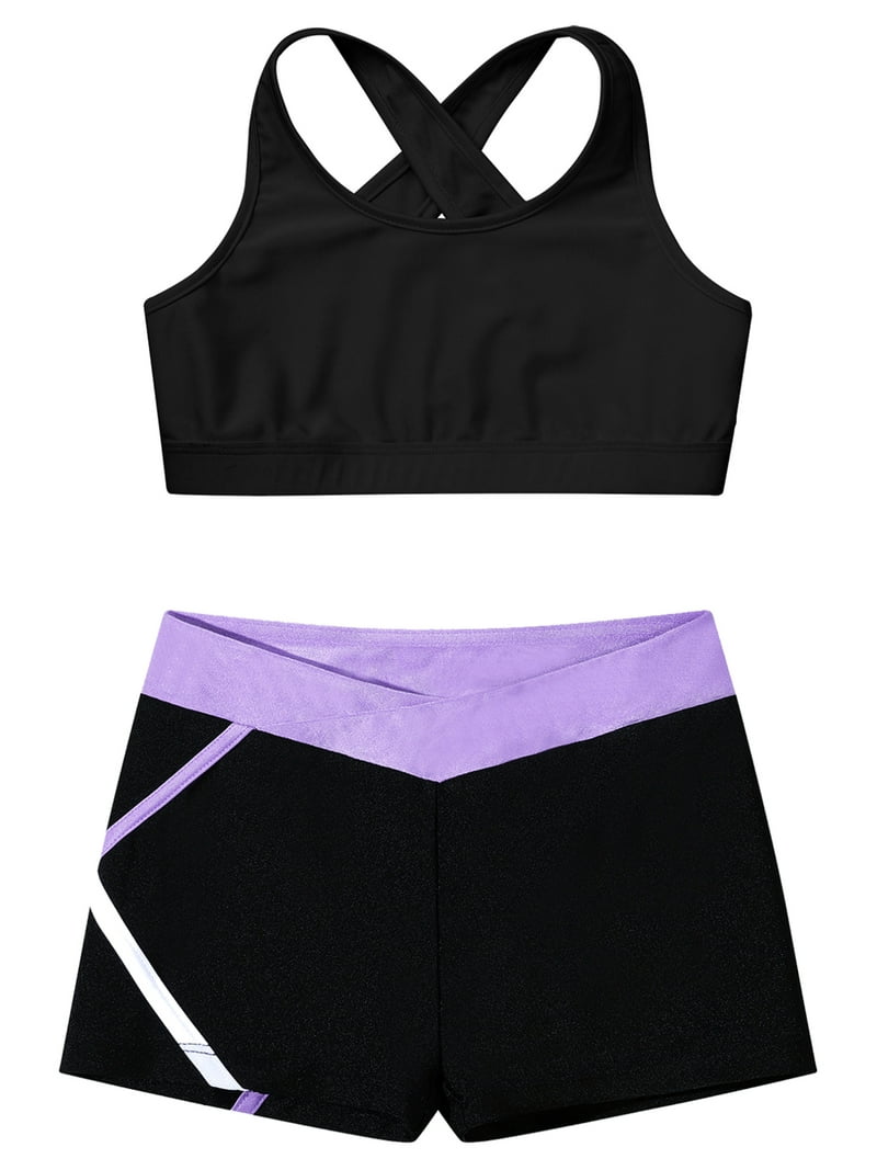 MSemis Kids Girls Workout Set Racer Back Sports Bra with Shorts
