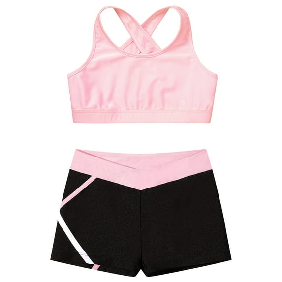 MSemis Kids Girls Workout Set Racer Back Sports Bra with Shorts Yoga Sports Set Pink 8