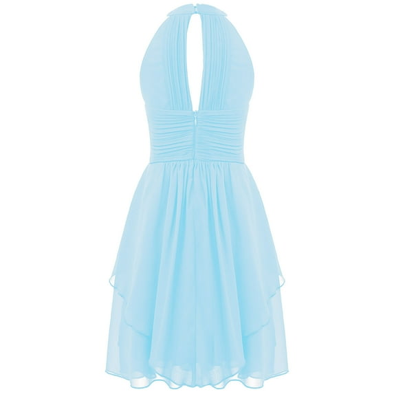 MSemis Kids Junior Halter Neck Flower Girl's Dress Shiny Rhinestones Chiffon Dress