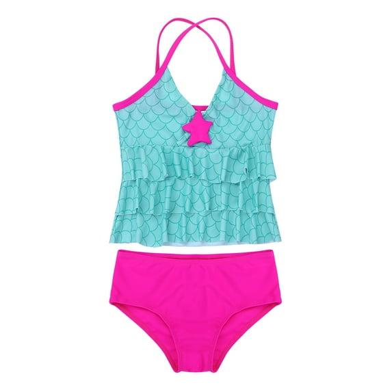 MSemis Kids Little Big Girls Fashion Bikini Set 2 Pieces Swimsuit,Size 6-16 Lake Blue-A 6