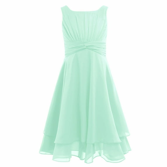 MSemis Kids Sleeveless Knotted Waist Ruched Flower Dress