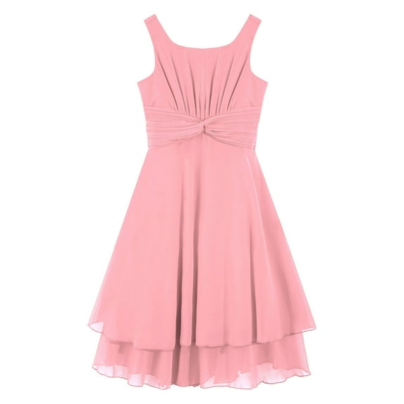MSemis Kids Sleeveless Knotted Waist Ruched Flower Dress