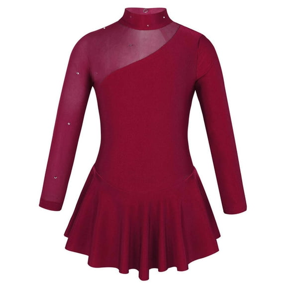 MSemis Little Big Girls Mock Neck Mesh Splice Figure Ice Skating Dress Gymnastics Skirted Leotard