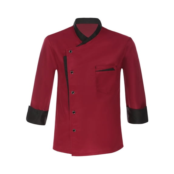 MSemis Long Sleeves Men Women Chef Coat Jacket Uniform Unisex for Kitchen Restaurant Hotel Burgundy M
