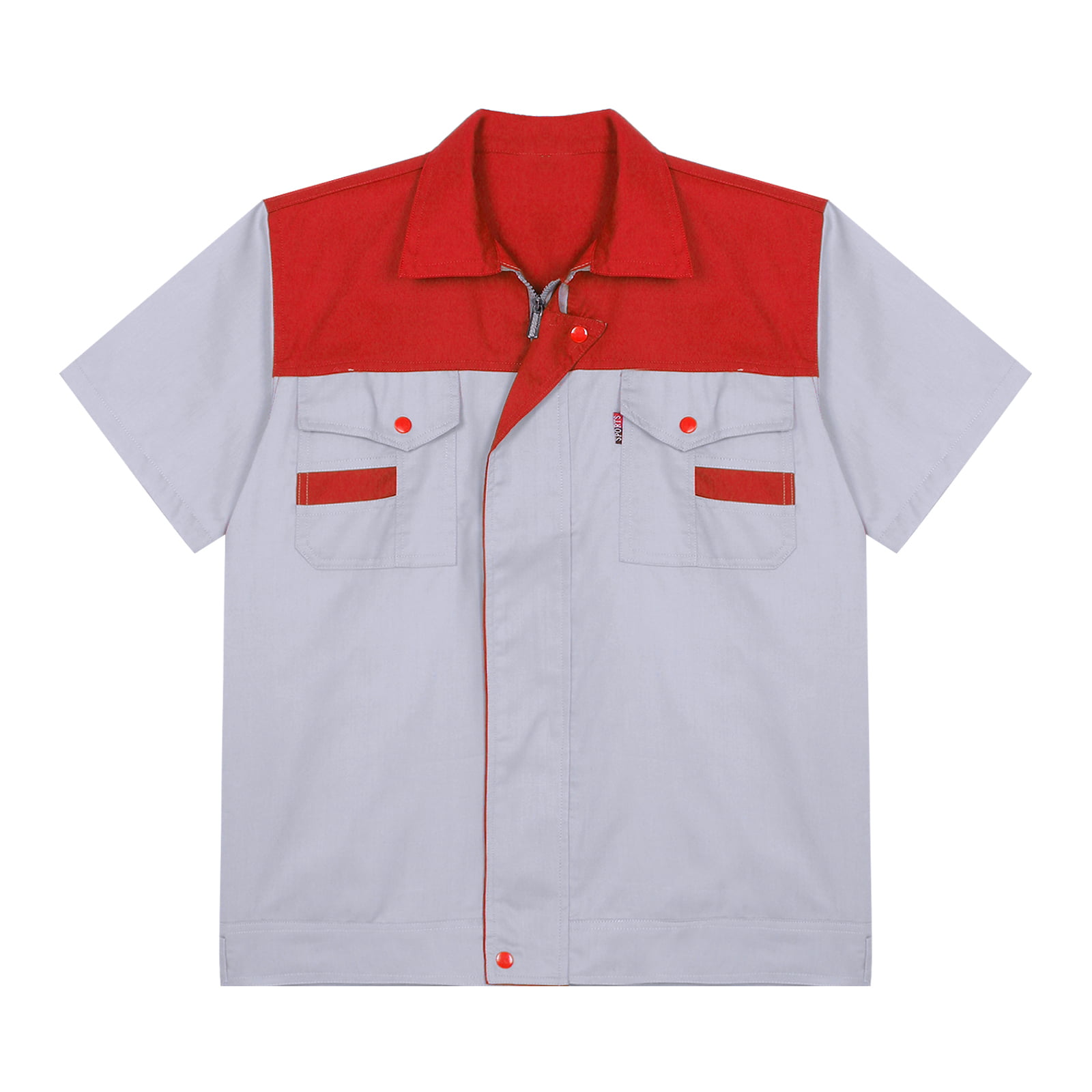 MSemis Men Color Block Work Shirt Short Sleeve Shop Shirt Motor Mechanic  Uniform Industrial T-shirts 