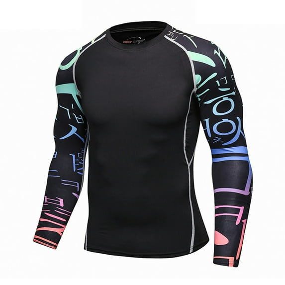 MSemis Men Digital Printed Long Sleeve Swim Shirts UPF 50+ Rashguard Shirts Quick Dry Sports Top