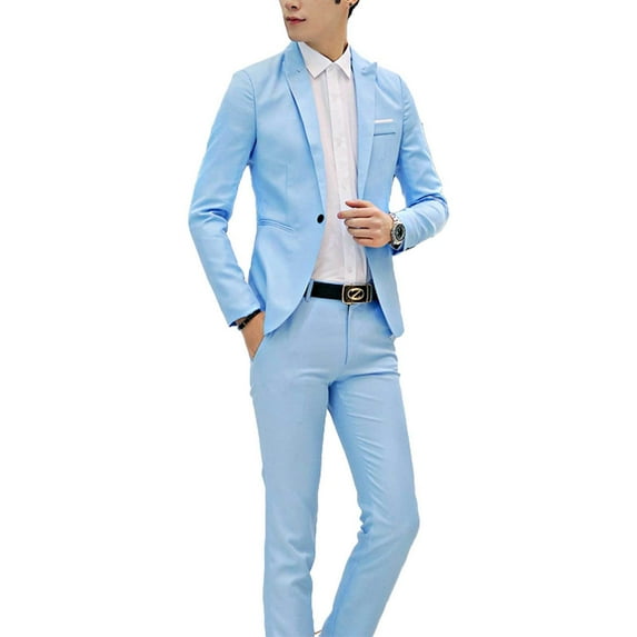 MSemis Men Suit 2 Pieces Formal Business Solid Tuxedos Blazer Trousers