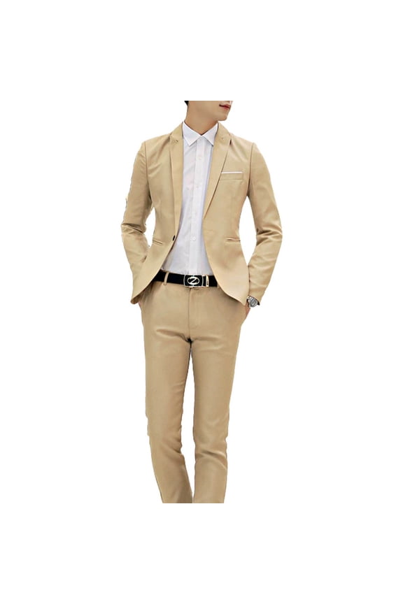 Men Suit 2 Pieces Formal Business Solid Tuxedos Blazer Trousers
