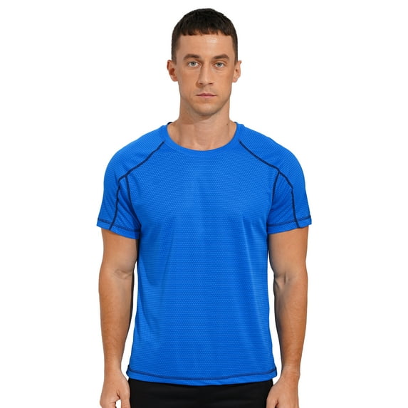 MSemis Men's Athletic Tops T-Shirt Active Quick Dry Sports Tee Short Sleeve Workout Running Shirt Lake Blue 2XL