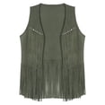 thumbnail image 1 of MSemis Men's Faux Suede Tassel Hippie Vest Sleeveless Open Front Rivets Fringe Waistcoat Army Green L, 1 of 5