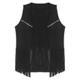 thumbnail image 1 of MSemis Men's Faux Suede Tassel Hippie Vest Sleeveless Open Front Rivets Fringe Waistcoat Black M, 1 of 5