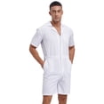 thumbnail image 1 of MSemis Men's Rompers Casual Shorts Sleeve Zipper Front Jumpsuit One Piece Coverall Outfits White XL, 1 of 6