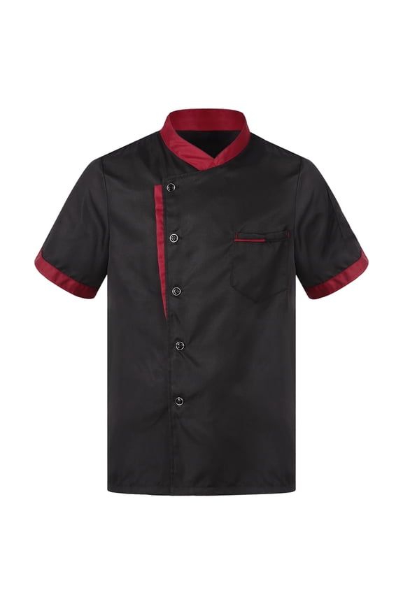 Men's Short Sleeve Button Chef Coat Jacket Kitchen Cook Shirt Uniforms for Food Service Black 4XL