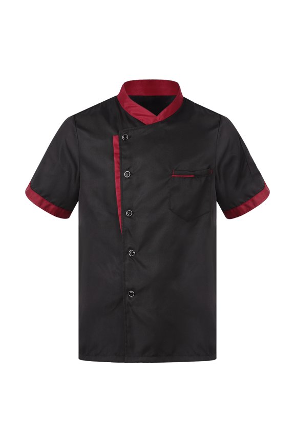 Men's Short Sleeve Button Chef Coat Jacket Kitchen Cook Shirt Uniforms for Food Service Black XXL