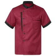 MSemis Men's Short Sleeve Button Chef Coat Jacket Kitchen Cook Shirt Uniforms for Food Service Red XXL