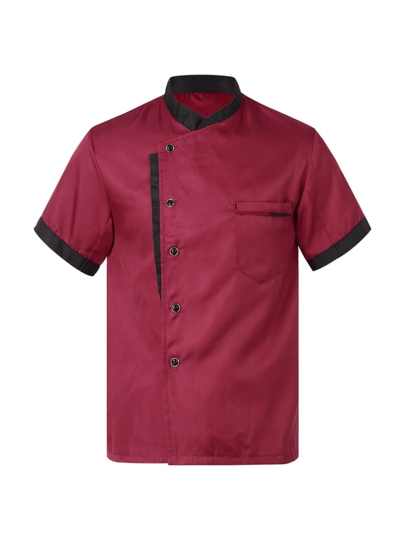 Men's Short Sleeve Button Chef Coat Jacket Kitchen Cook Shirt Uniforms for Food Service Red XXL