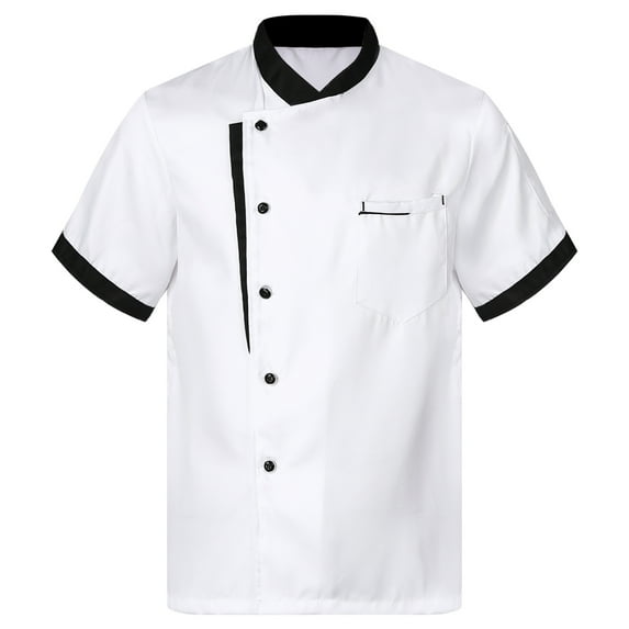 MSemis Men's Short Sleeve Button Chef Coat Jacket Kitchen Cook Shirt Uniforms for Food Service White 3XL