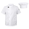 thumbnail image 1 of MSemis Men's Short Sleeve Button Chef Coat Jacket Kitchen Cook Shirt Uniforms for Food Service White+Hat M, 1 of 5