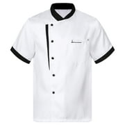 MSemis Mens Short Sleeve Button Chef Coat Jacket Kitchen Cook Shirt Uniforms for Food Service White M