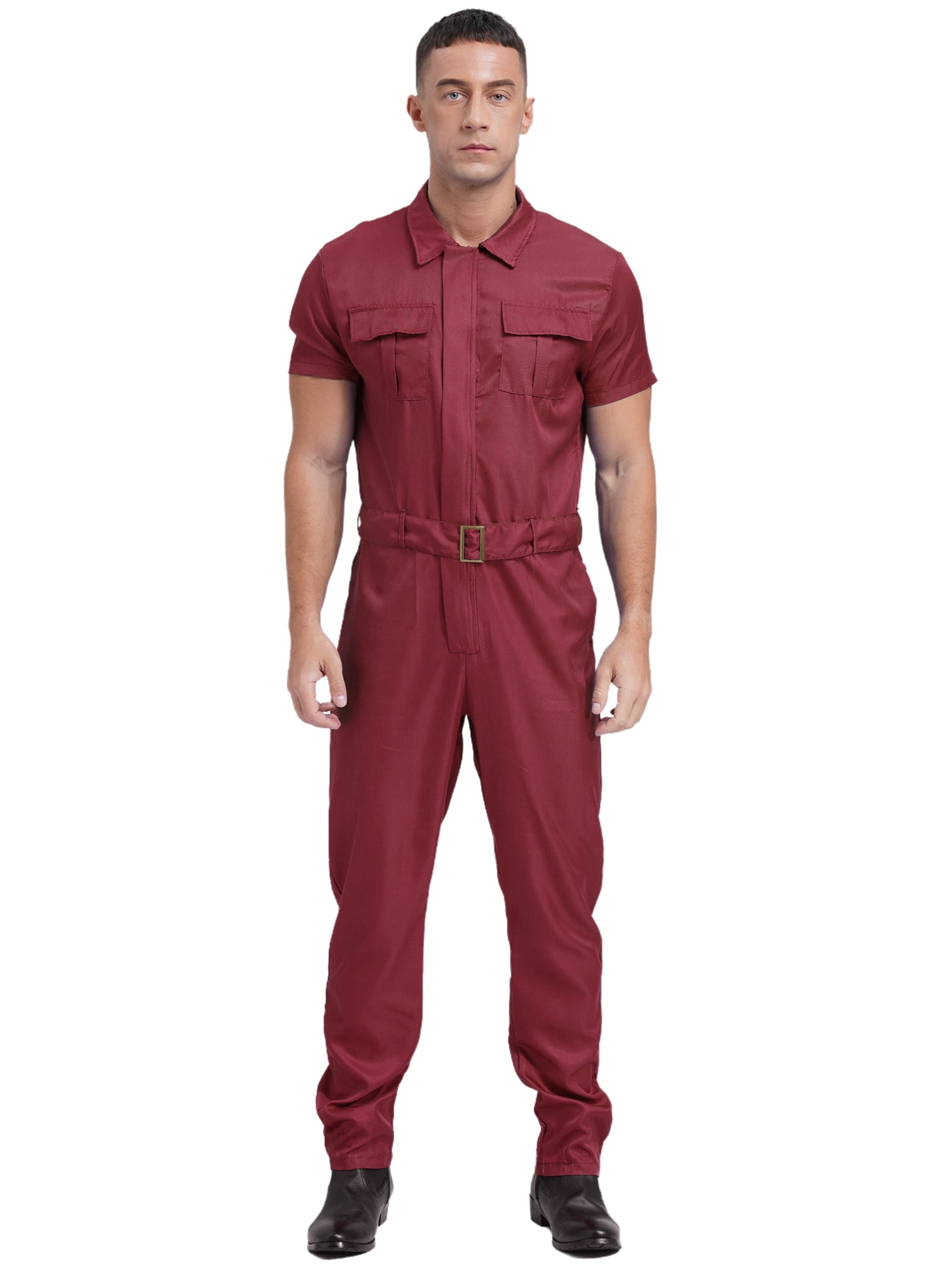 inhzoy Men's Short Sleeve Casual Coverall Mechanic Uniform