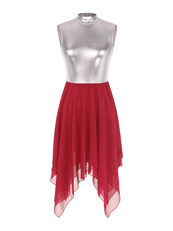 Metallic Silver Praise Dance Tunic Worship Liturgical Dance Wear Red XL