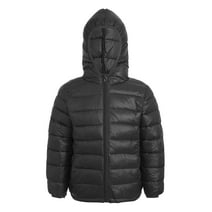 MSemis Puffer Jacket Winter Hooded Coat Lightweight Outwear for Kids Girls Boys Toddler Black 7-8