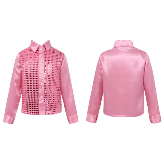 MSemis Unisex Boys Girls Long Sleeve Sequins Hip-hop Button Down Shirt Disco Tops