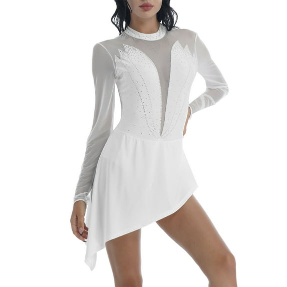 MSemis Women Ice Skating Dresses Figure Dress Asymmetric Hem Lyrical Dance Costumes