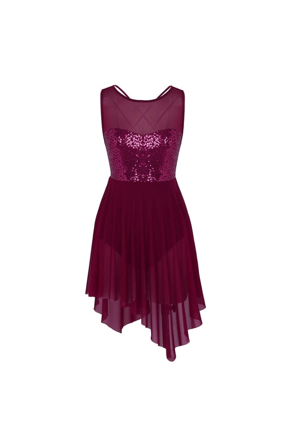 Women Leotard Dress Criss Cross Asymmetric Lyrical Ballet Dance