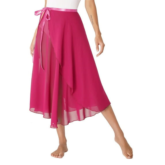 MSemis Women Long Chiffon Ballet Skirts Ladies Flowy Lyrical Dance Wrap Skirts Hot Pink One Size