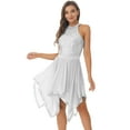 thumbnail image 1 of MSemis Women Sequins Lyrical Dance Dress Halter Neck Asymmetrical Skirted Modern Contemporary Costume White XL, 1 of 5