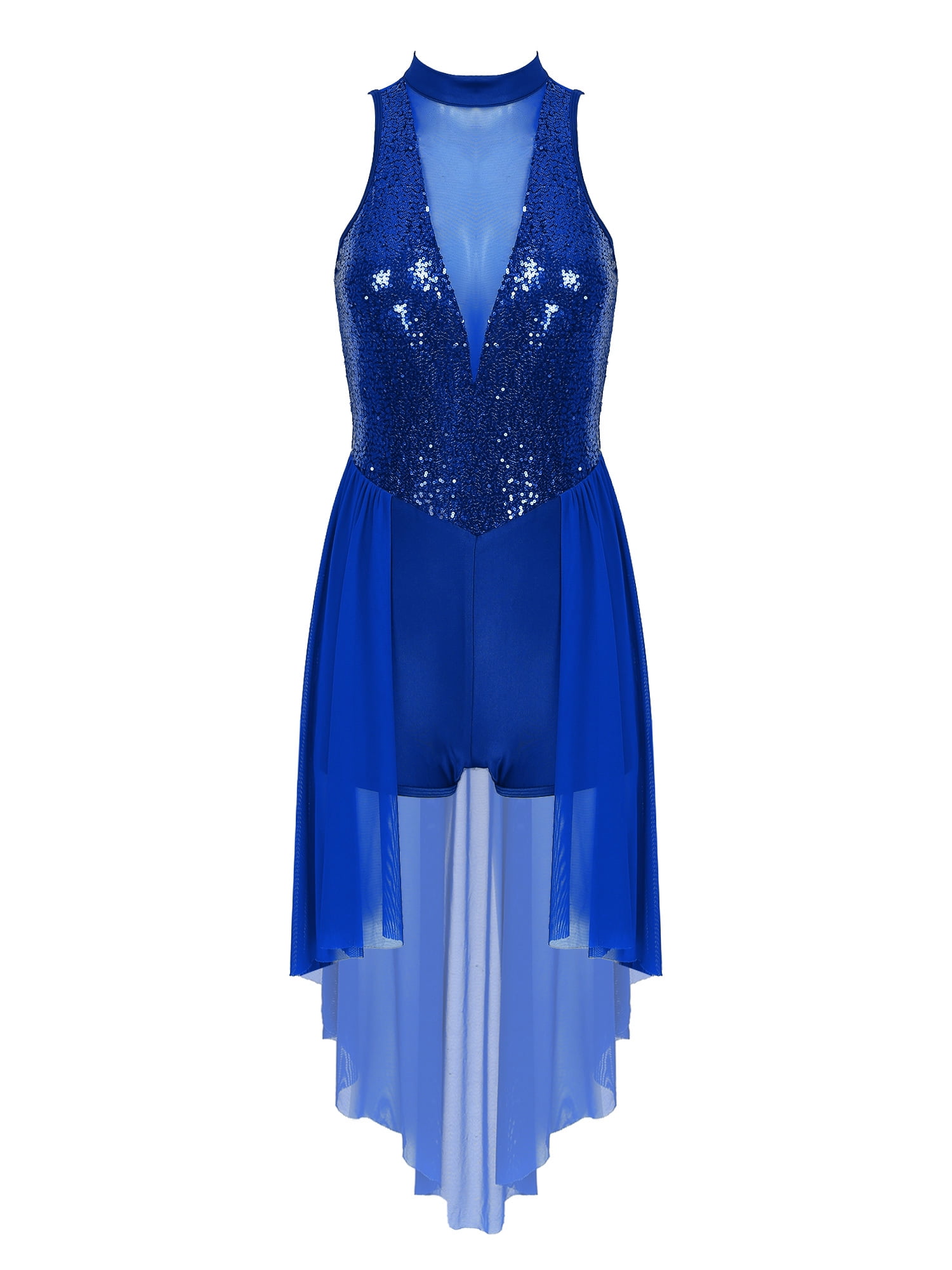 MSemis Women Sequins Lyrical Dance Dress Halter Neck Mesh Contemporary
