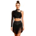 thumbnail image 1 of MSemis Women Single Sleeve Rhinestone Crop Top and Skirt Black M, 1 of 7