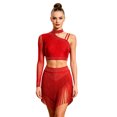 thumbnail image 1 of MSemis Women Single Sleeve Rhinestone Crop Top and Skirt Red S, 1 of 7