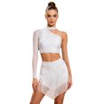thumbnail image 1 of MSemis Women Single Sleeve Rhinestone Crop Top and Skirt White S, 1 of 7