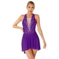 thumbnail image 1 of MSemis Women Sleeveless Glitter Rhinestone Figure Ice Skating Dress Mesh Ballet Lyrical Dance Dress Purple L, 1 of 5