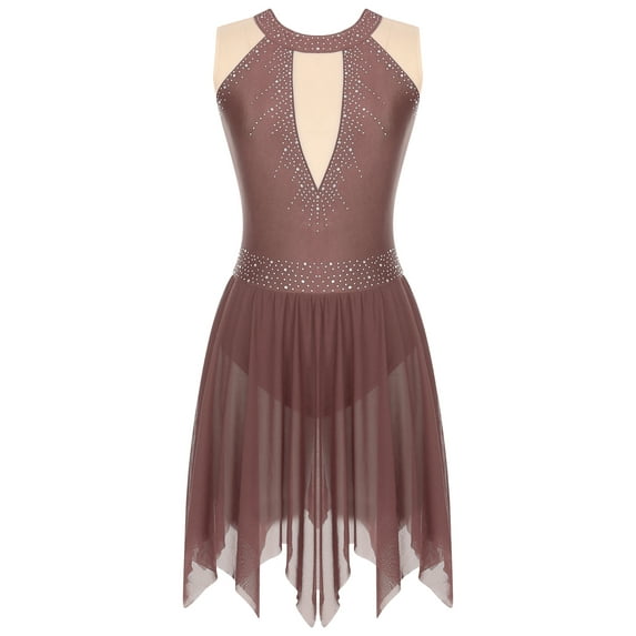 MSemis Women Sleeveless Lyrical Dance Leotard Figure Skating Dress