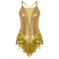 thumbnail image 1 of MSemis Women Sparkle Sequins Leotard Tassel Dress Dance Costume Gold L, 1 of 7
