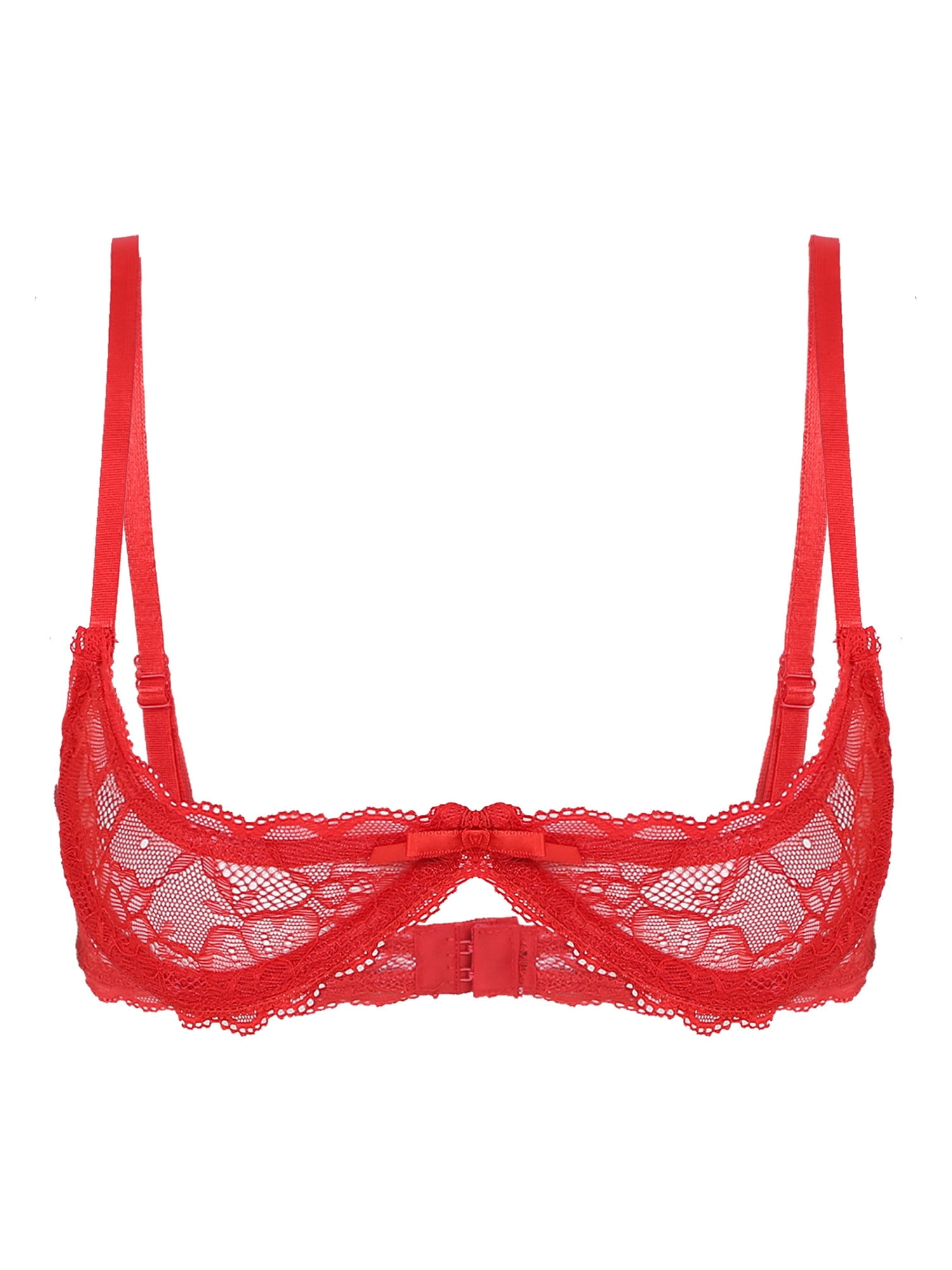 MSemis Women's 1/4 Cup Lace Bra Underwired Unlined Bralette Tops Red 4XL
