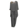 thumbnail image 1 of MSemis Women's 3 Pieces Chiffon Outfits 3/4 Sleeve Draped Cardigan with Crop Tops Pants Gray XL, 1 of 2