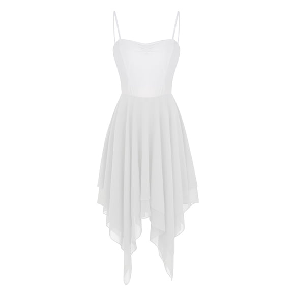 MSemis Women's Chiffon Spaghetti Strap Asymmetric Lyrical Dance Swing Party Dress