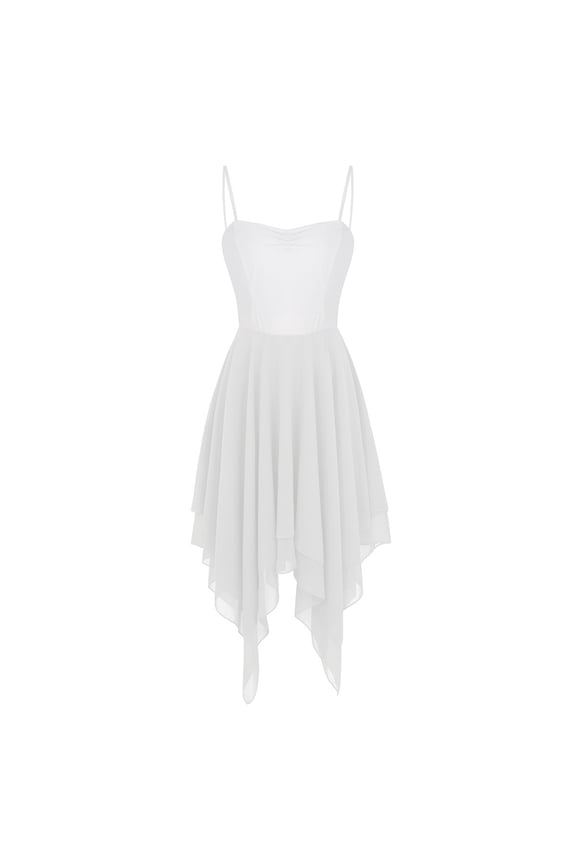 Women's Chiffon Spaghetti Strap Asymmetric Lyrical Dance Swing Party Dress