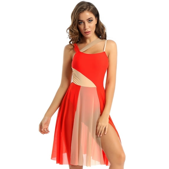 MSemis Women's Color Block Sleeveless Lyrical Modern Contemporary Leotard Dress