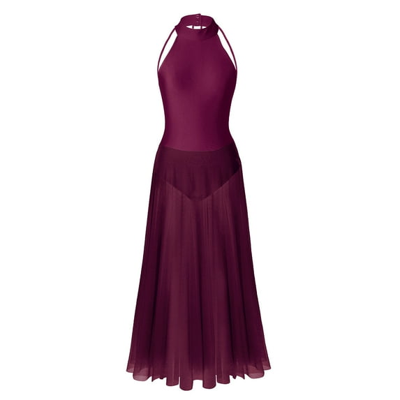 MSemis Women's Contemporary Lyrical Halter Chiffon Maxi Skirts Sleeveless Dress