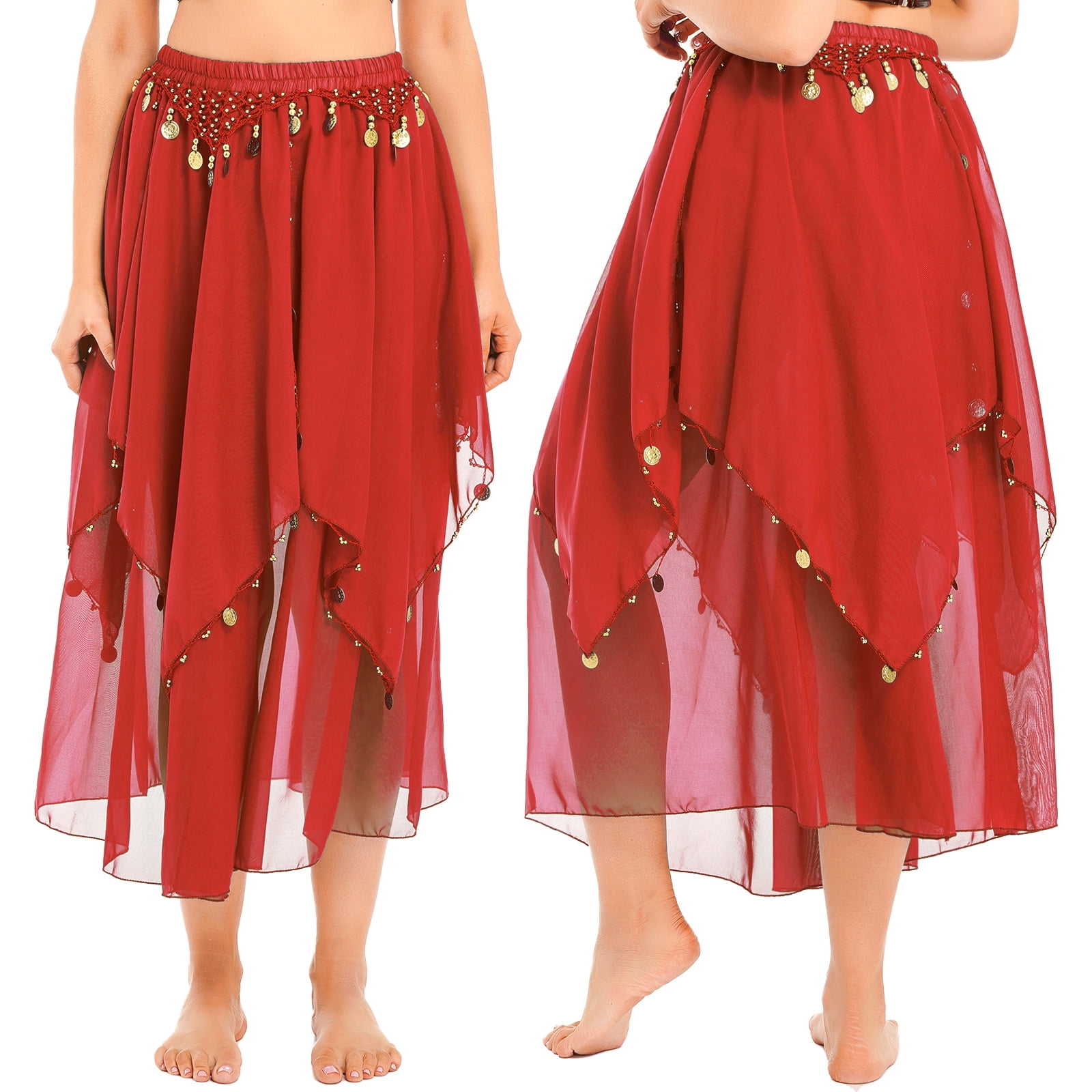 MSemis Women's Dance Skirt Belly Dancing Skirts Long Layered Skirt