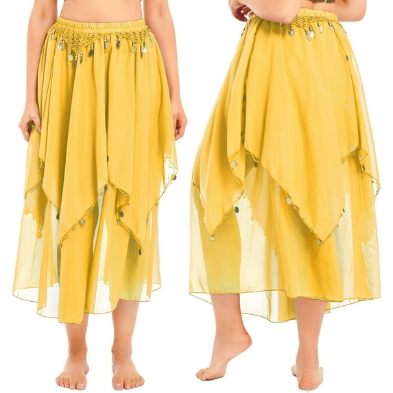 MSemis Women's Dance Skirt Belly Dancing Skirts Long Layered Skirt