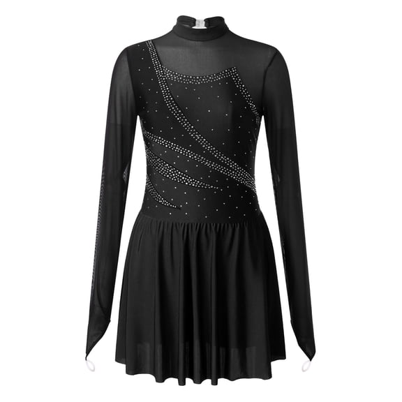 MSemis Women's Figure Ice Skating Dance Dress Roller Skating Dance Competition Black S