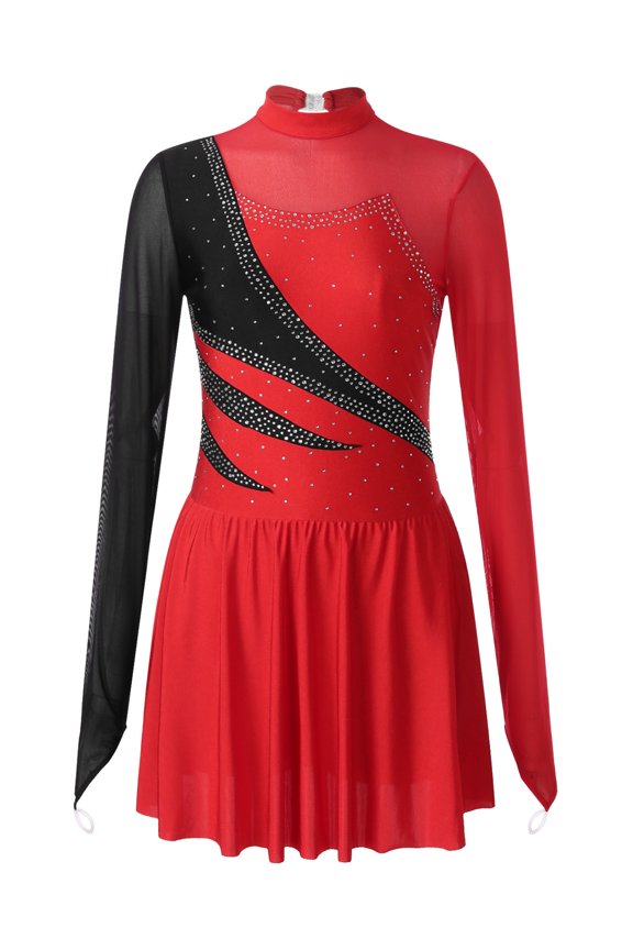 Women's Figure Ice Skating Dance Dress Roller Skating Dance Competition Red S