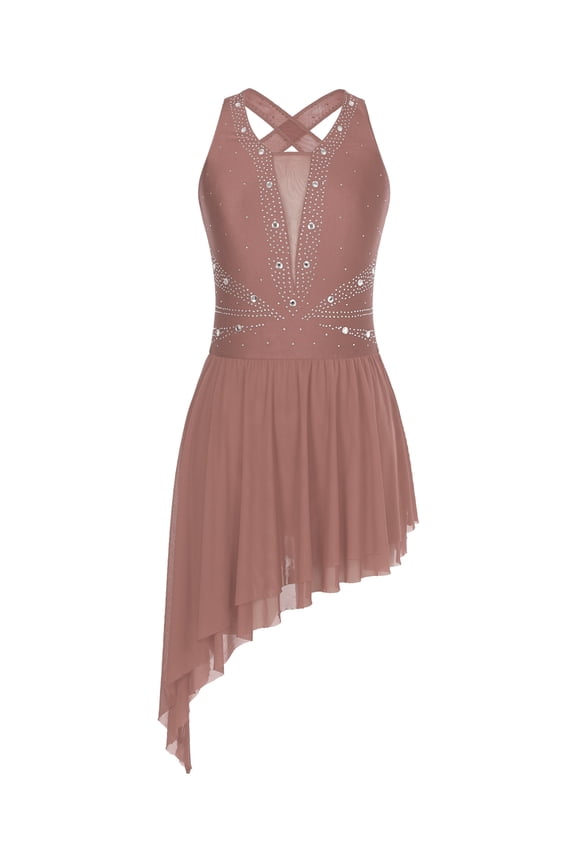 Women's Girls Lyrical Modern Dance Contemporary Dance Dress Ballet Leotard Dusty Pink M