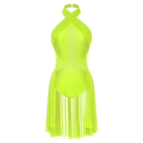 MSemis Women's Lyrical Dance Costume Modern Contemporary Ballet Dress Gymnastic Leotard Fluorescent Yellow L
